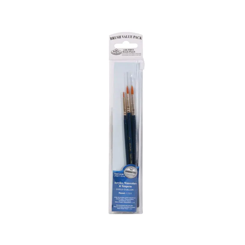 Set of 3 Round Gold Taklon Paintbrushes