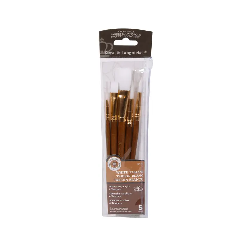 White Taklon Paintbrushes  Set of 5
