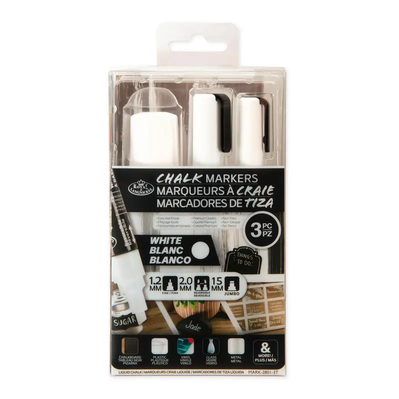 Chalk Marker Kit - Assorted Tips, White, 3 Pieces