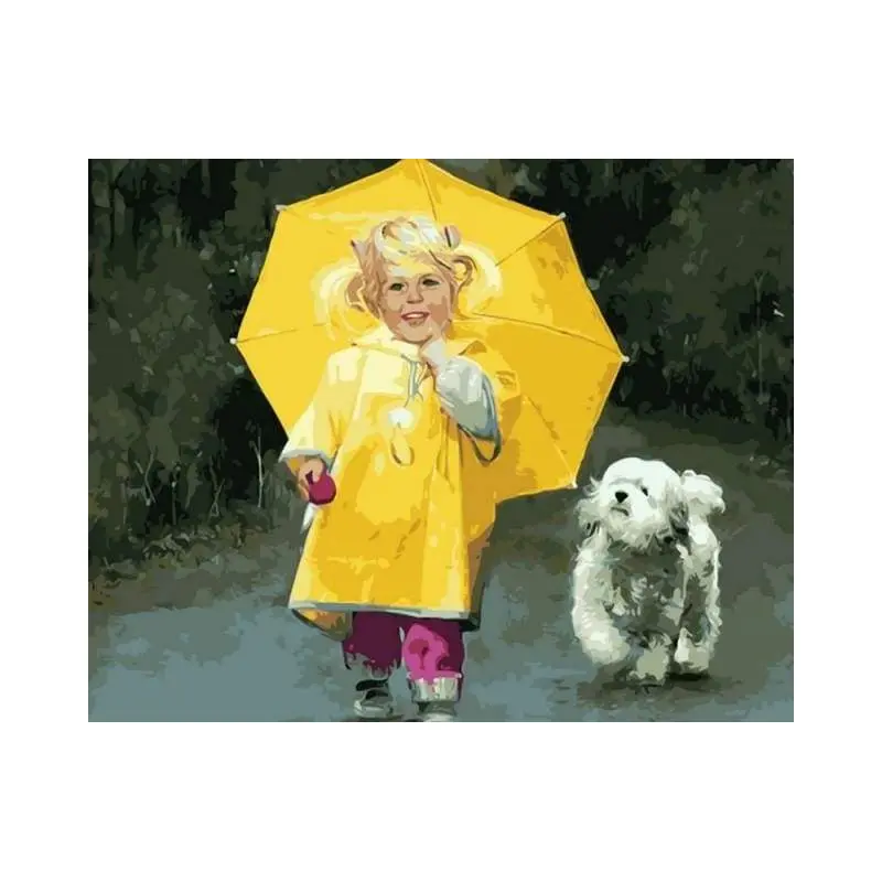 Little Girl in Yellow and Small Dog