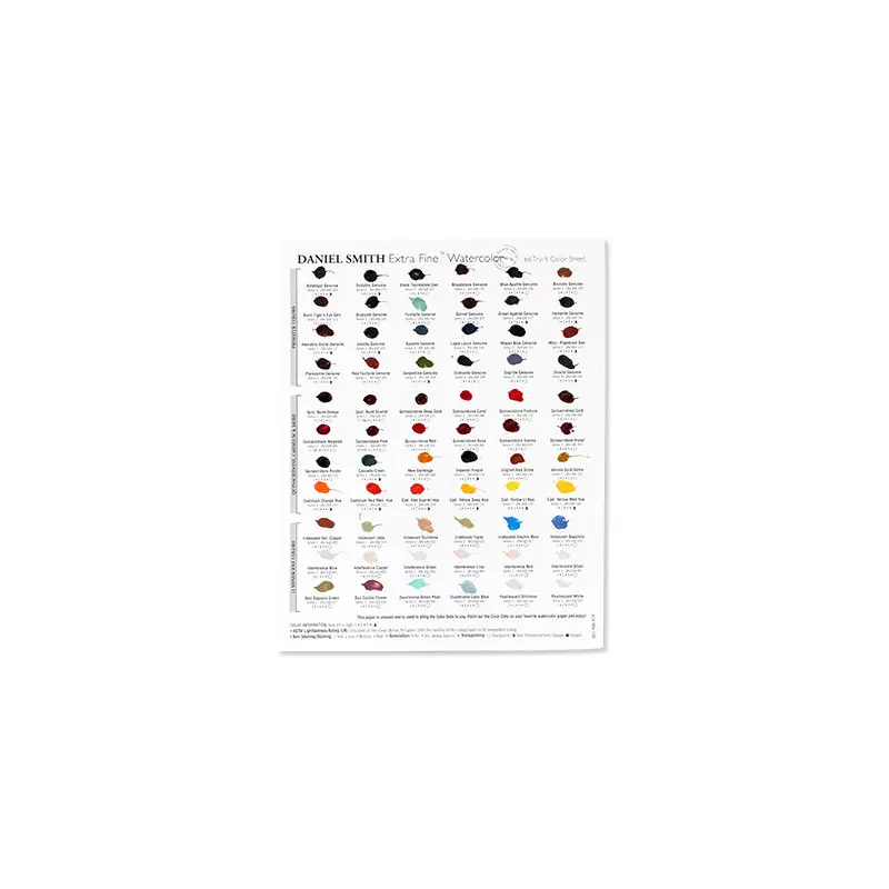 Daniel Smith Watercolour Chart, 66 colours