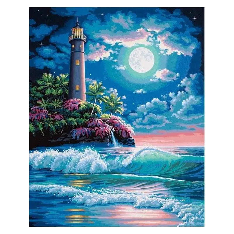 Lighthouse under a full moon