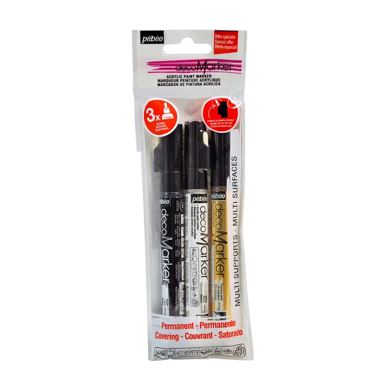 Set of 3 Decomarkers  1.2 mm, black, white and gold