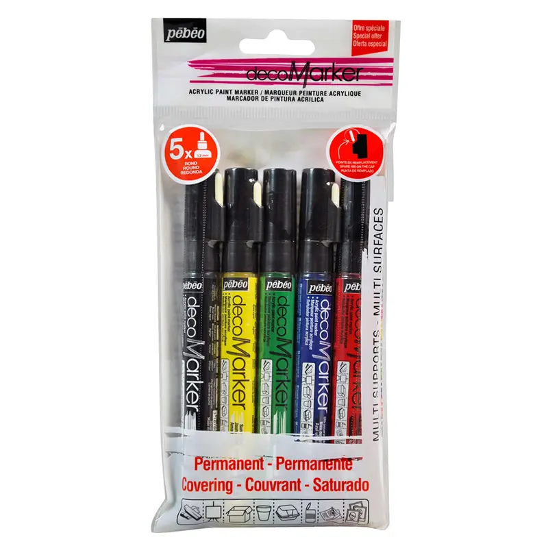 Set of 5 Decomarkers  1.2 mm, 5 basic matte colours
