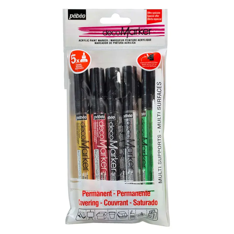 Set of 5 Decomarkers  1.2 mm, 5 precious colours