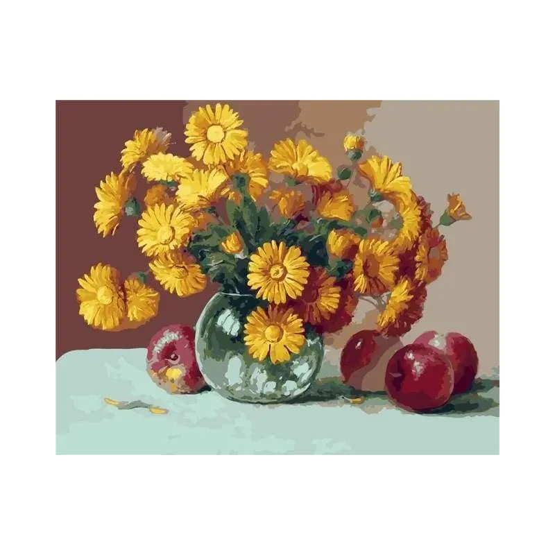 Vase with Sunflowers and Apples