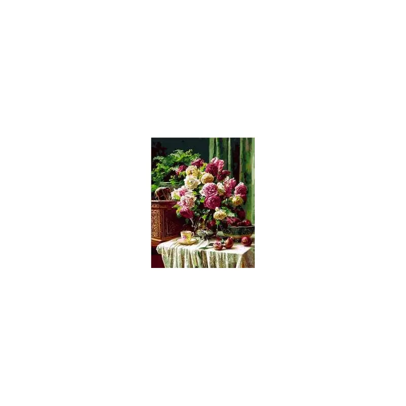 Cup of coffee and lovely bouquet