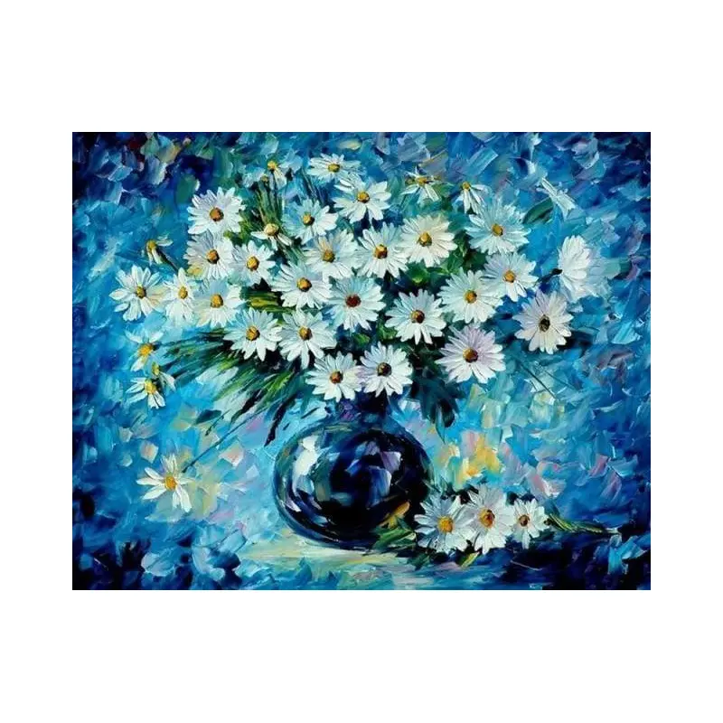 Daisies and blue vase