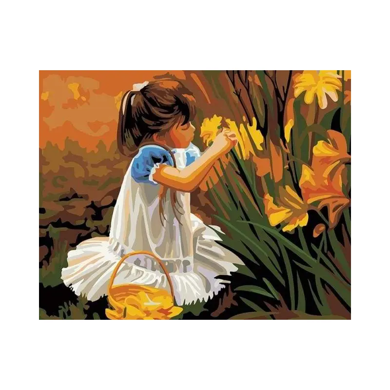Little girl picking flowers