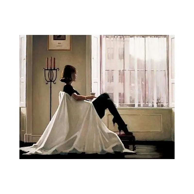 Woman looking through her window