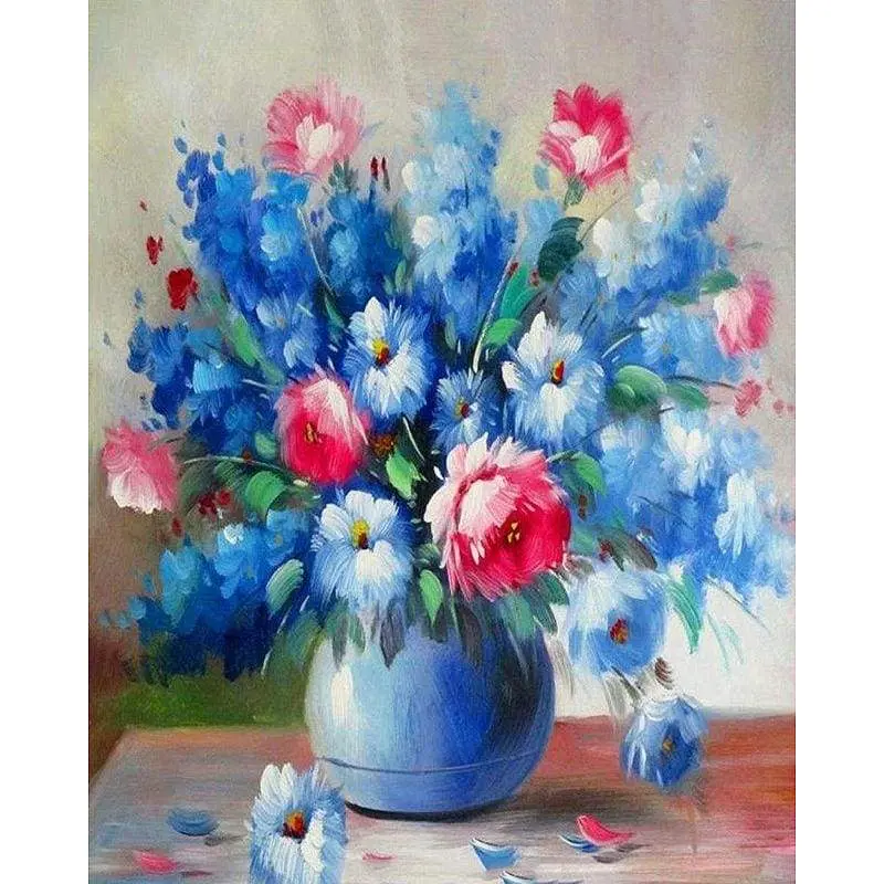 Blue and red flowers