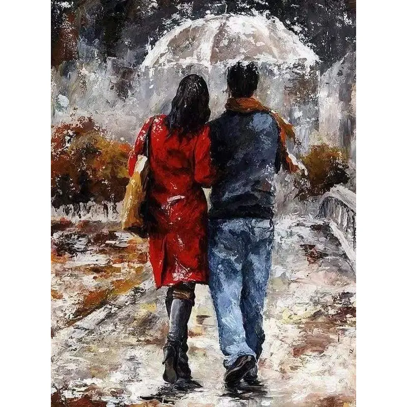 Couple walking under the rain