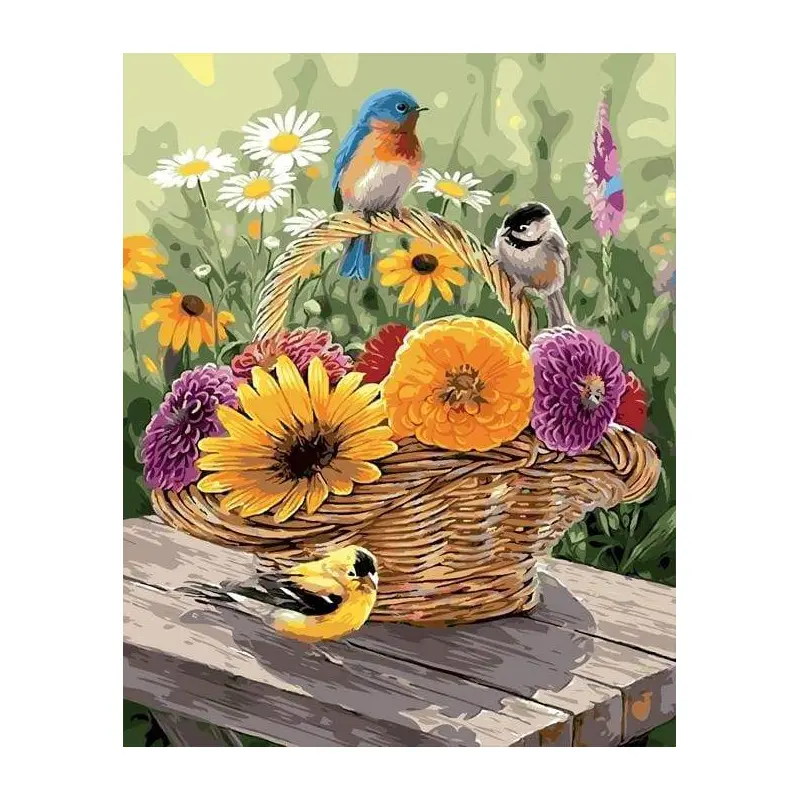 Flowers in a Basket and Birds