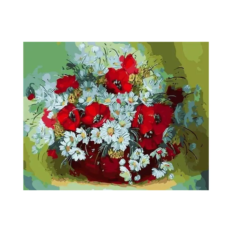 Vase of red and white flowers