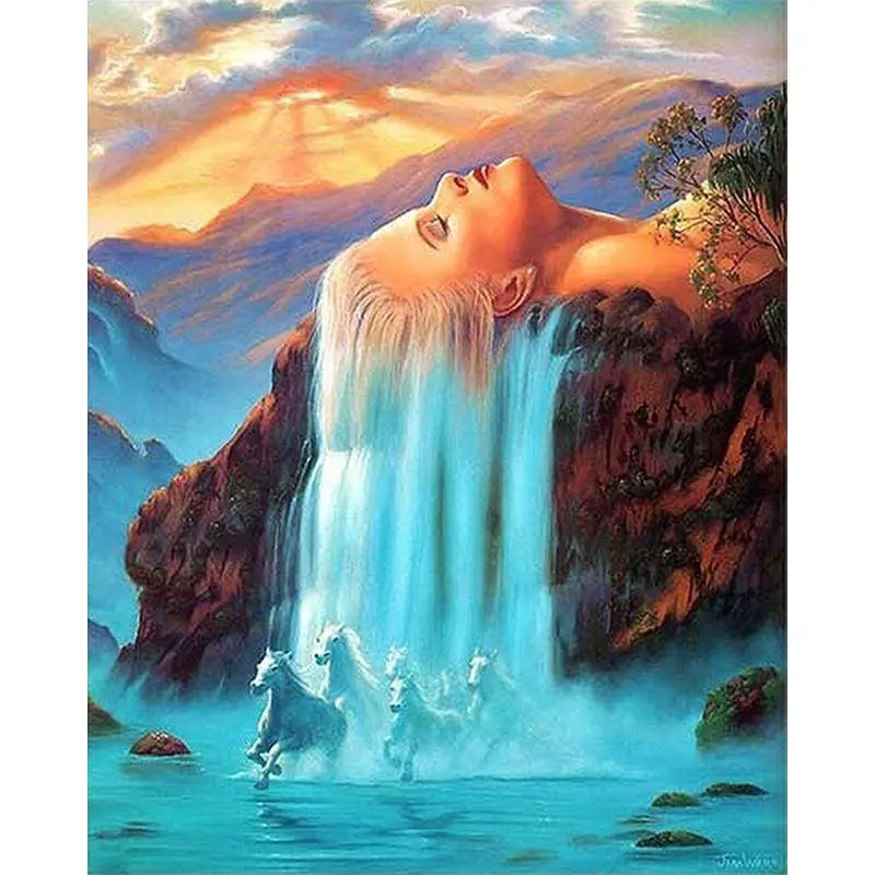 Waterfall and Horses