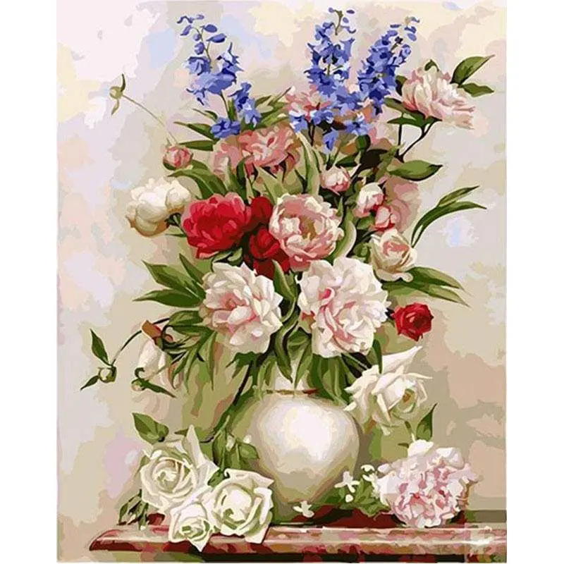 Colorful Flowers in a White Vase