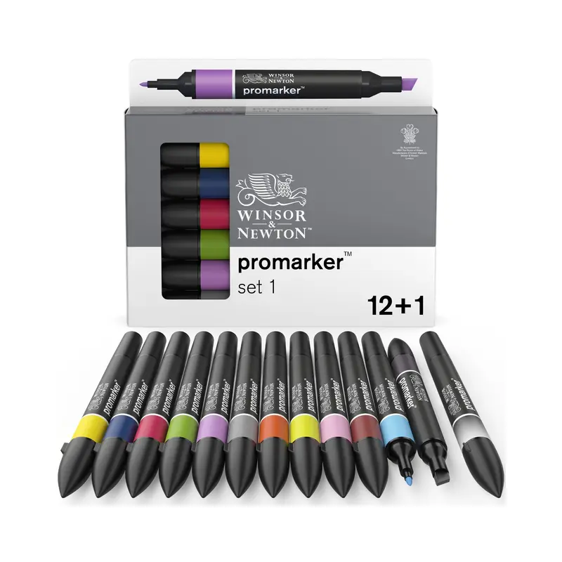 13-Piece Double-Tip Promarker Marker Set in Assorted Colors - Bullet and Chisel Tip