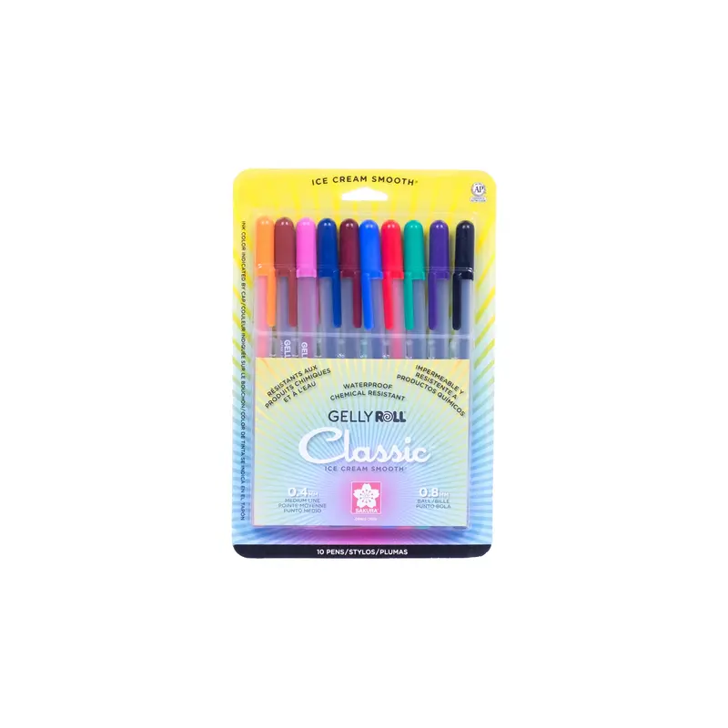 Set of 10 Assorted Colours Gelly Roll Pens