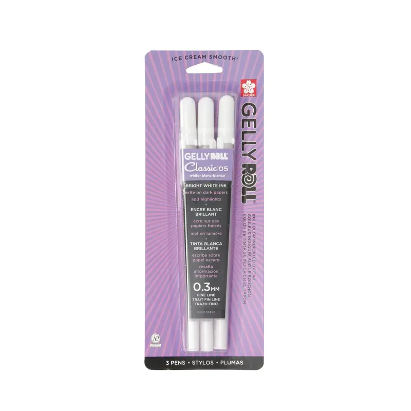 Set of 3 White Gelly Roll Pens 0.3 mm