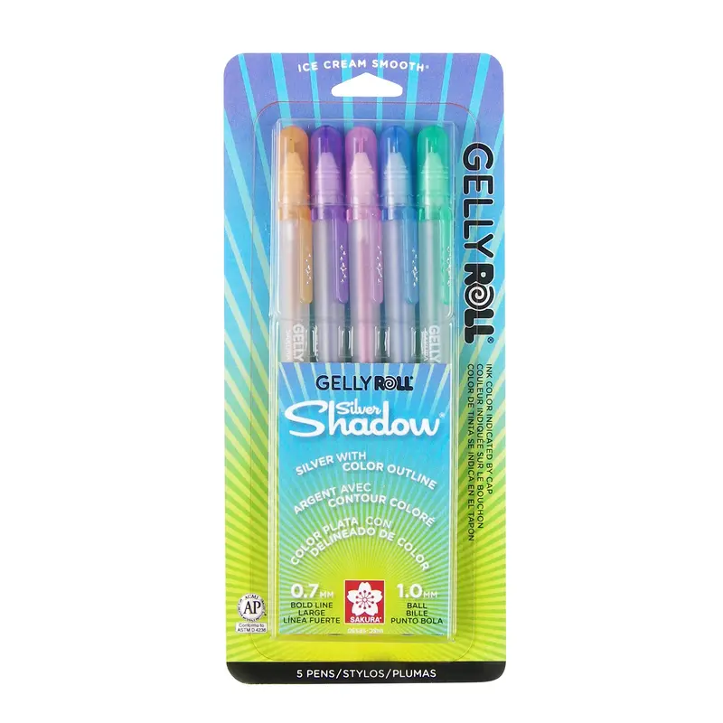 Set of 5 Silver Shadow Gelly Roll Pens