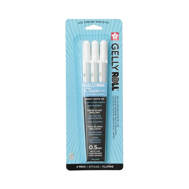 Set of 3 White Gelly Roll Pens 0.5 mm