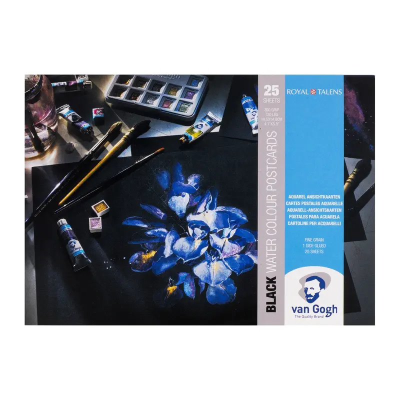 25-Pack Van Gogh Watercolour Postcards - Black