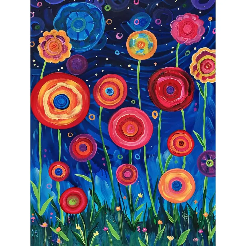 Whimsical Garden of Colorful Flowers