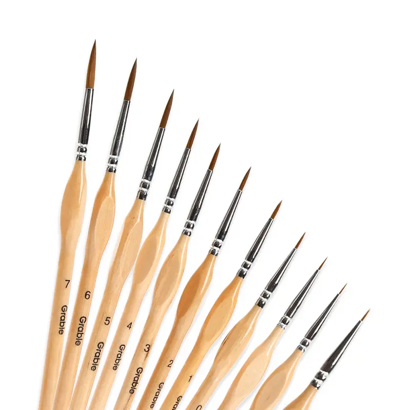 11 Pcs Miniature Detail Paint Brush Set With Natural Wood Handle