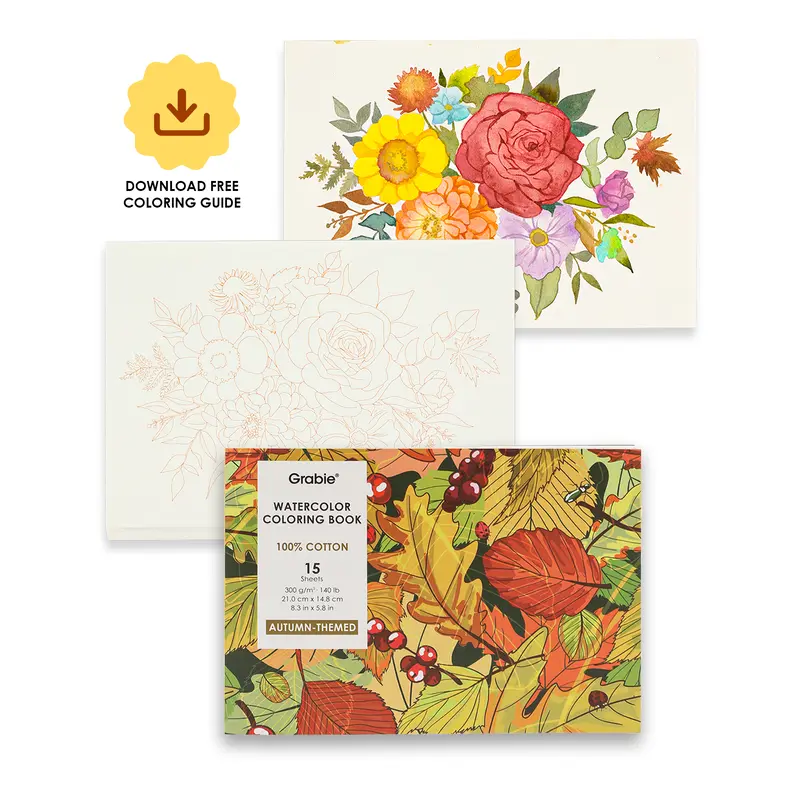 15 Sheets 140LB Autumn-Themed Watercolor Coloring Book