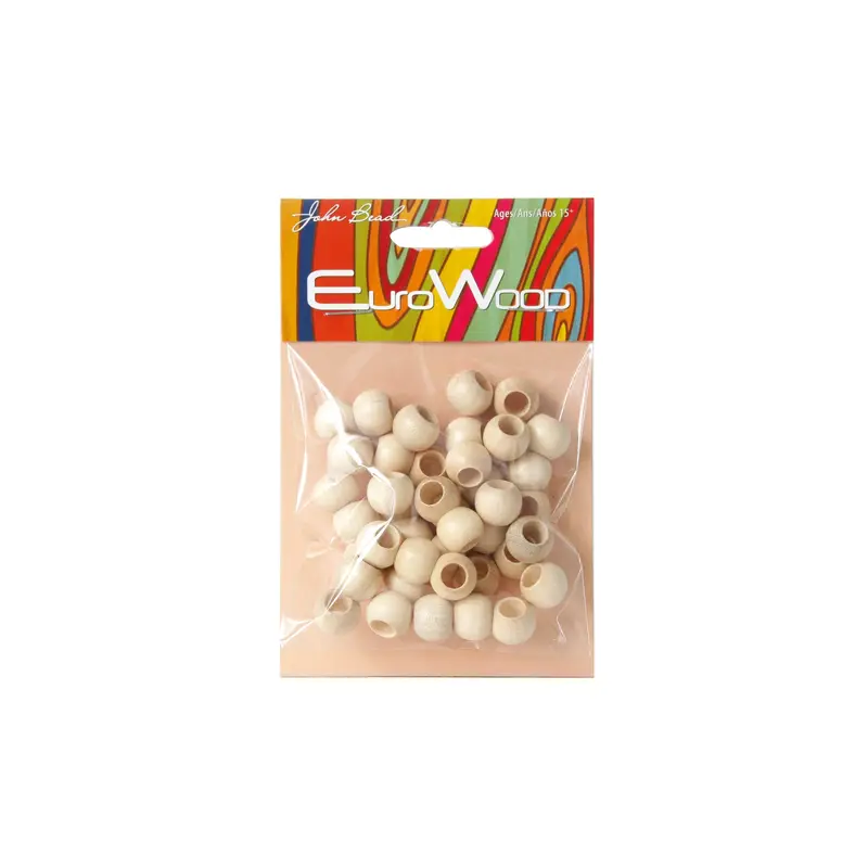 25-Pack Round Large-Hole Wooden Beads - Neutral