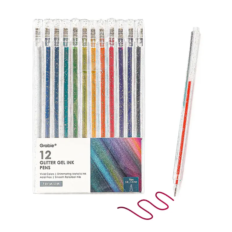 Capped Iridescent Glitter Gel Ink Pen Set Of 12