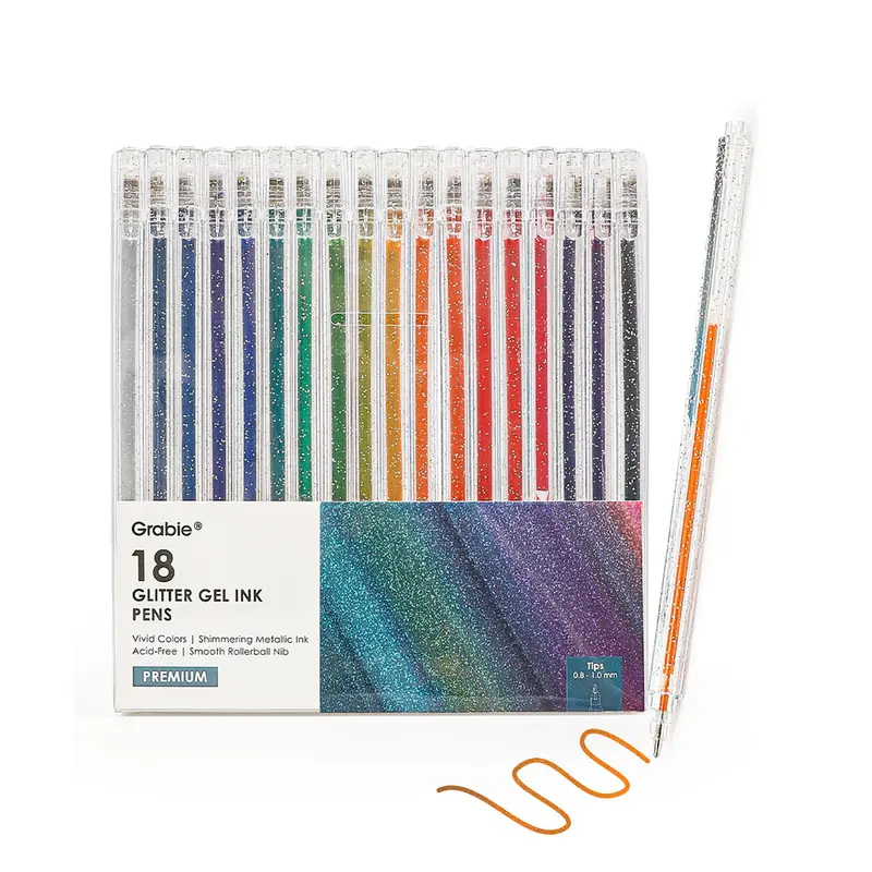 Capped Iridescent Glitter Gel Ink Pen Set Of 18