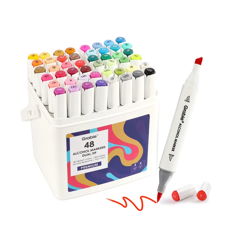 Dual-Tip Alcohol-Based Marker Set Of 48 With Coloring Book