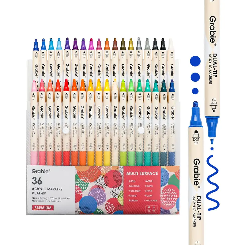 Dual Tip Dot & Fine Tip Acrylic Paint Marker Set Of 36