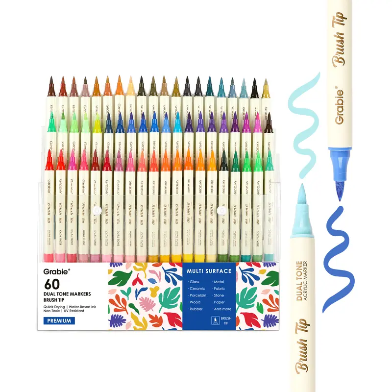 Dual Tone Brush Tip Acrylic Paint Marker Set