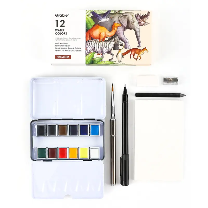 Premium Watercolor 12 Half Pan Deluxe Travel Set
