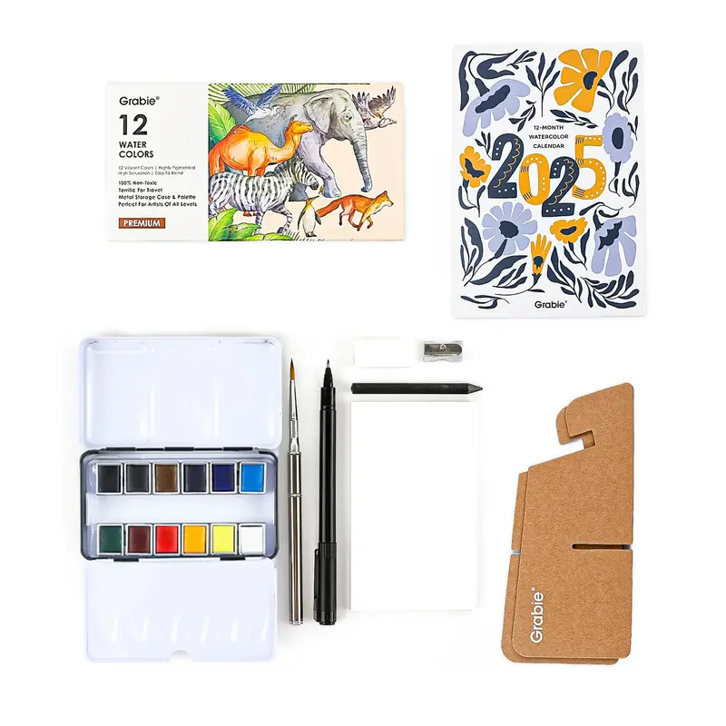 Watercolor 12 Half Pan Travel Set With Calendar Bundle