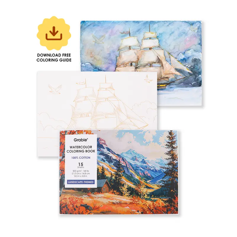 15 Sheets 140LB Landscape-Themed Watercolor Coloring Book