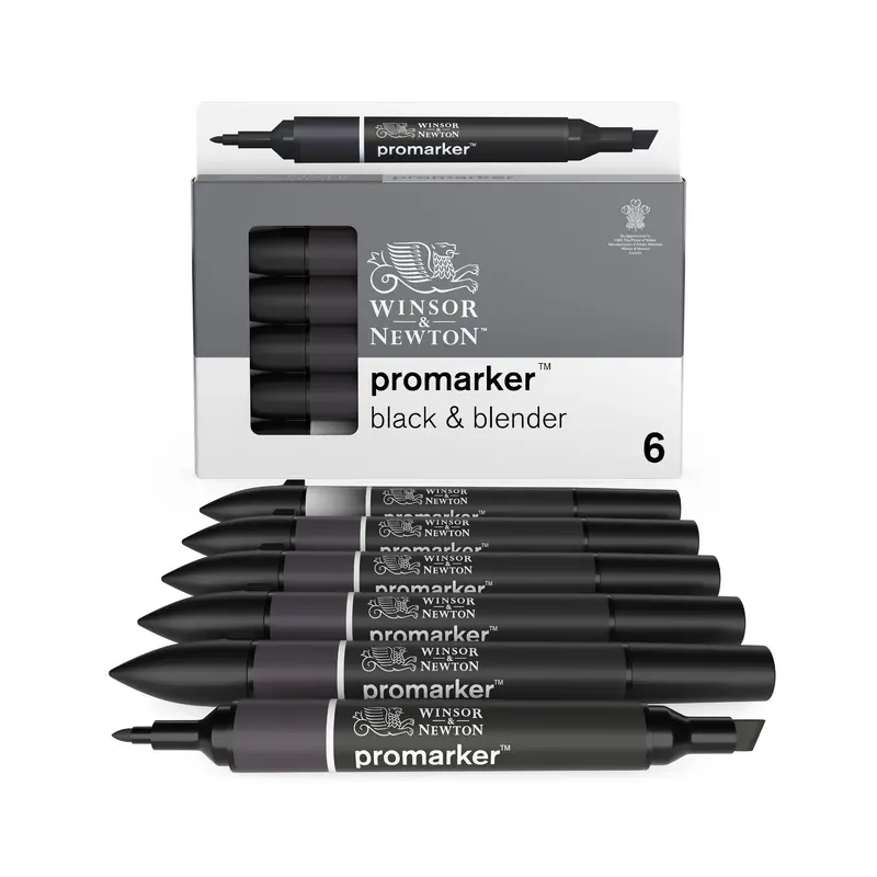 6-Piece Double-Tip Promarker Marker Set - Black & Blender
