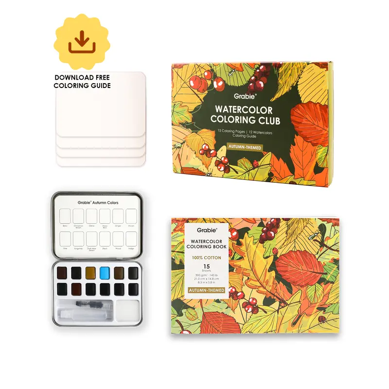 Autumn-Themed Watercolor Coloring Club Box