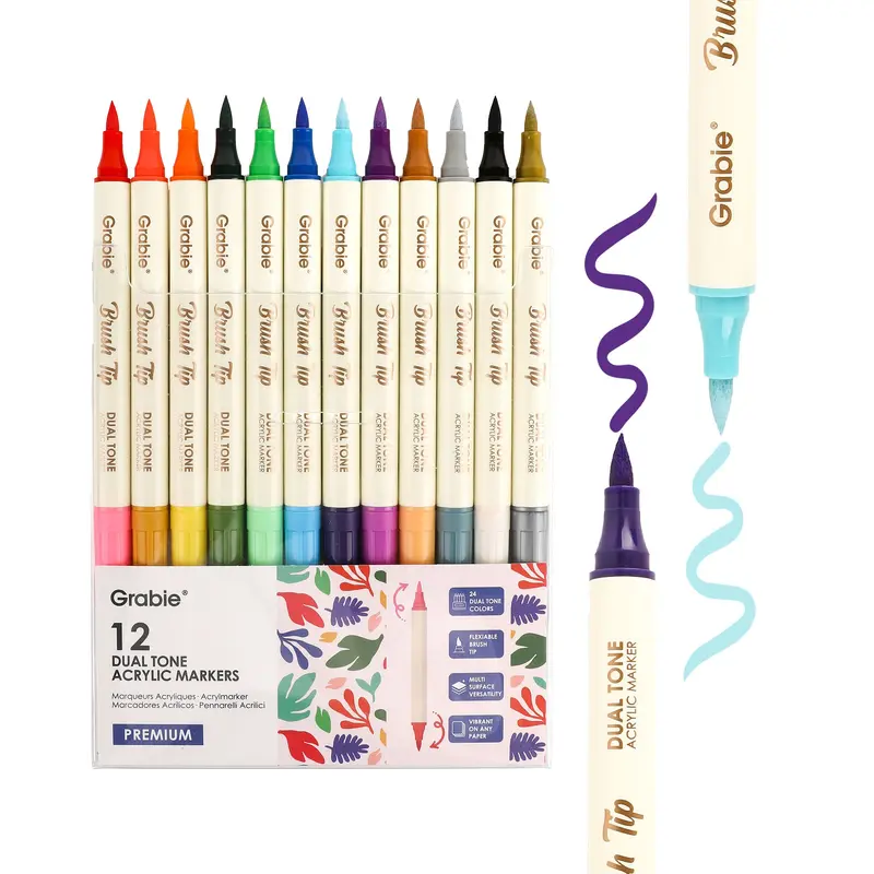 Dual Tone Brush Tip Acrylic Paint Marker Set of 12