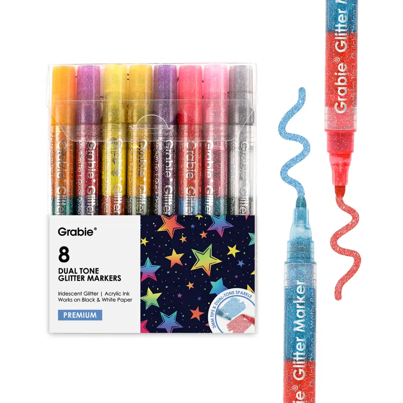 Dual Tone Iridescent Glitter Acrylic Paint Marker Set Of 8