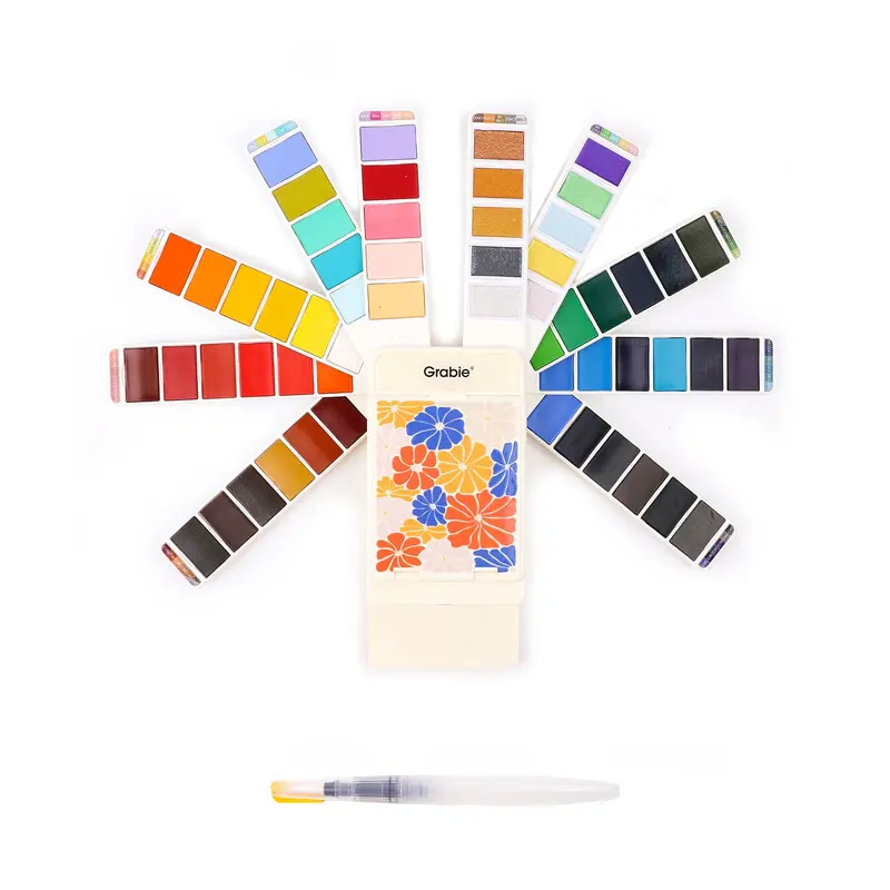 Foldable Watercolor Set Of 56 With Water Brush - Beige