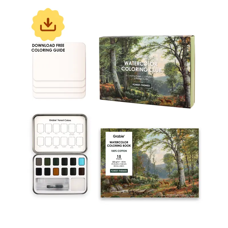 Forest-Themed Watercolor Coloring Club Box