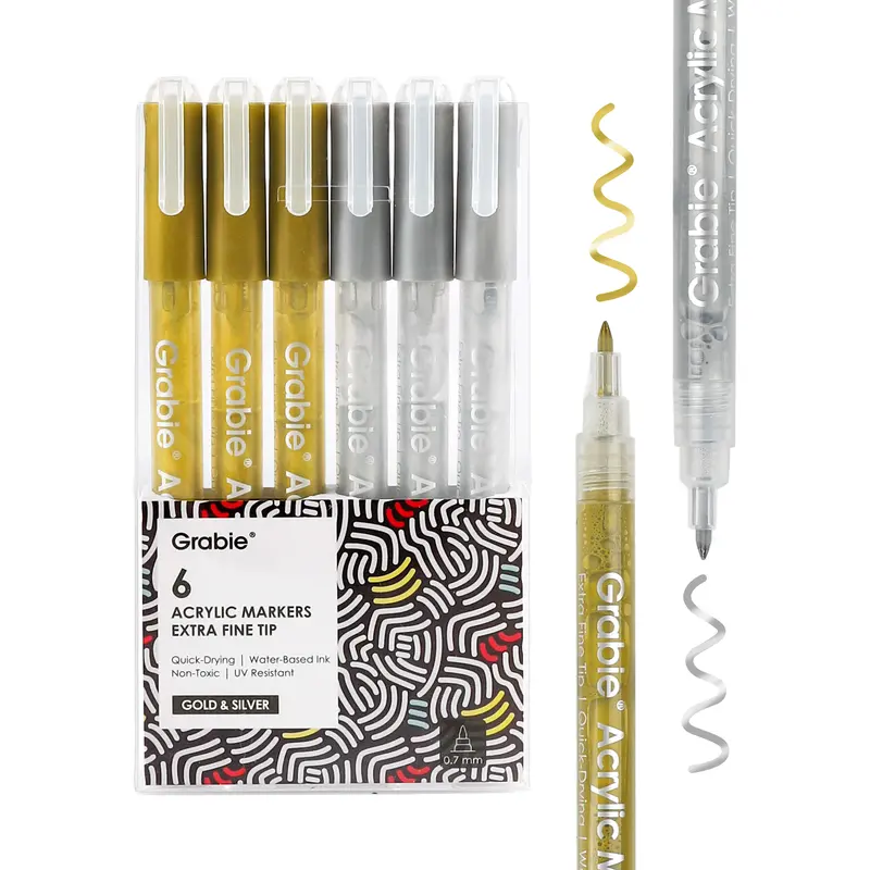 Gold & Silver Extra Fine Tip Acrylic Paint Marker Set Of 6