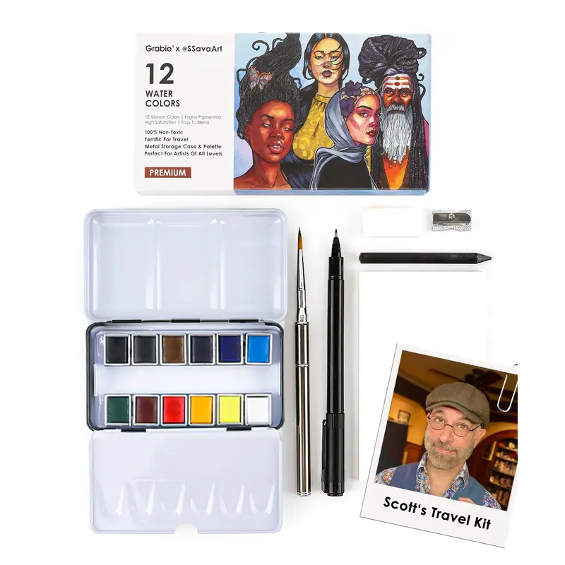 Grabie x @SSavaArt Watercolor 12 Half Pan Deluxe Travel Set