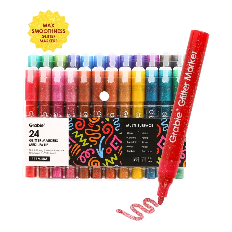 Iridescent Glitter Acrylic Paint Marker Set Of 24