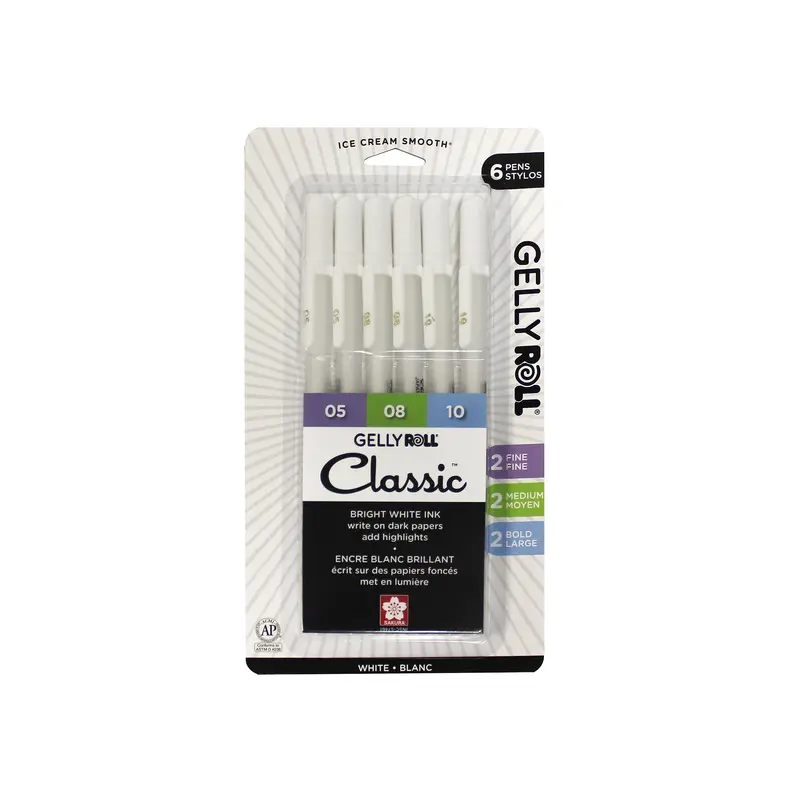 Set of 6 White Gelly Roll Pens