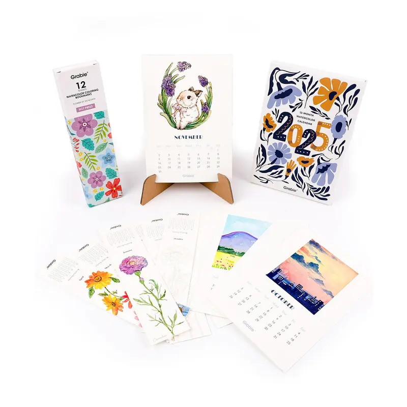 Watercolor Coloring Bookmarks & Calendar Bundle