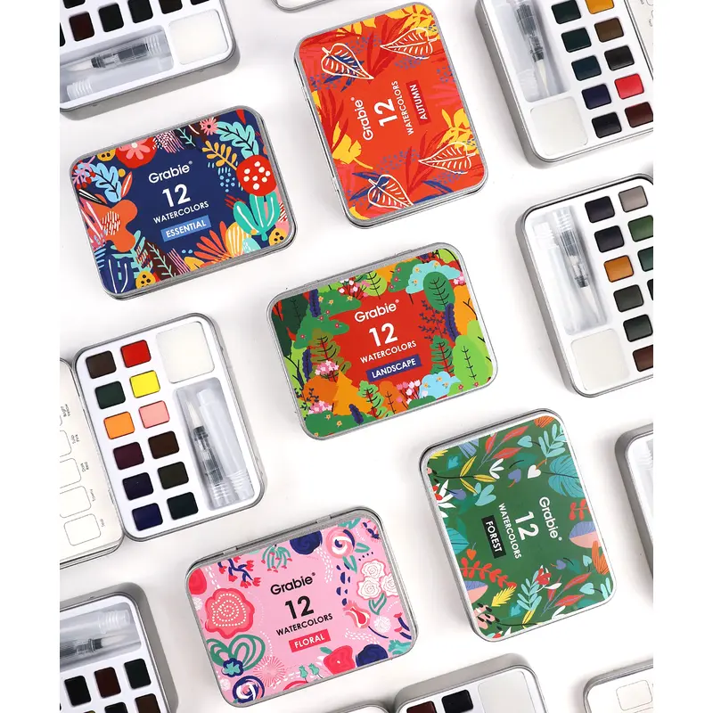 Watercolor Pocket Set Of 12 With Brush - 5 Themes Value Bundle